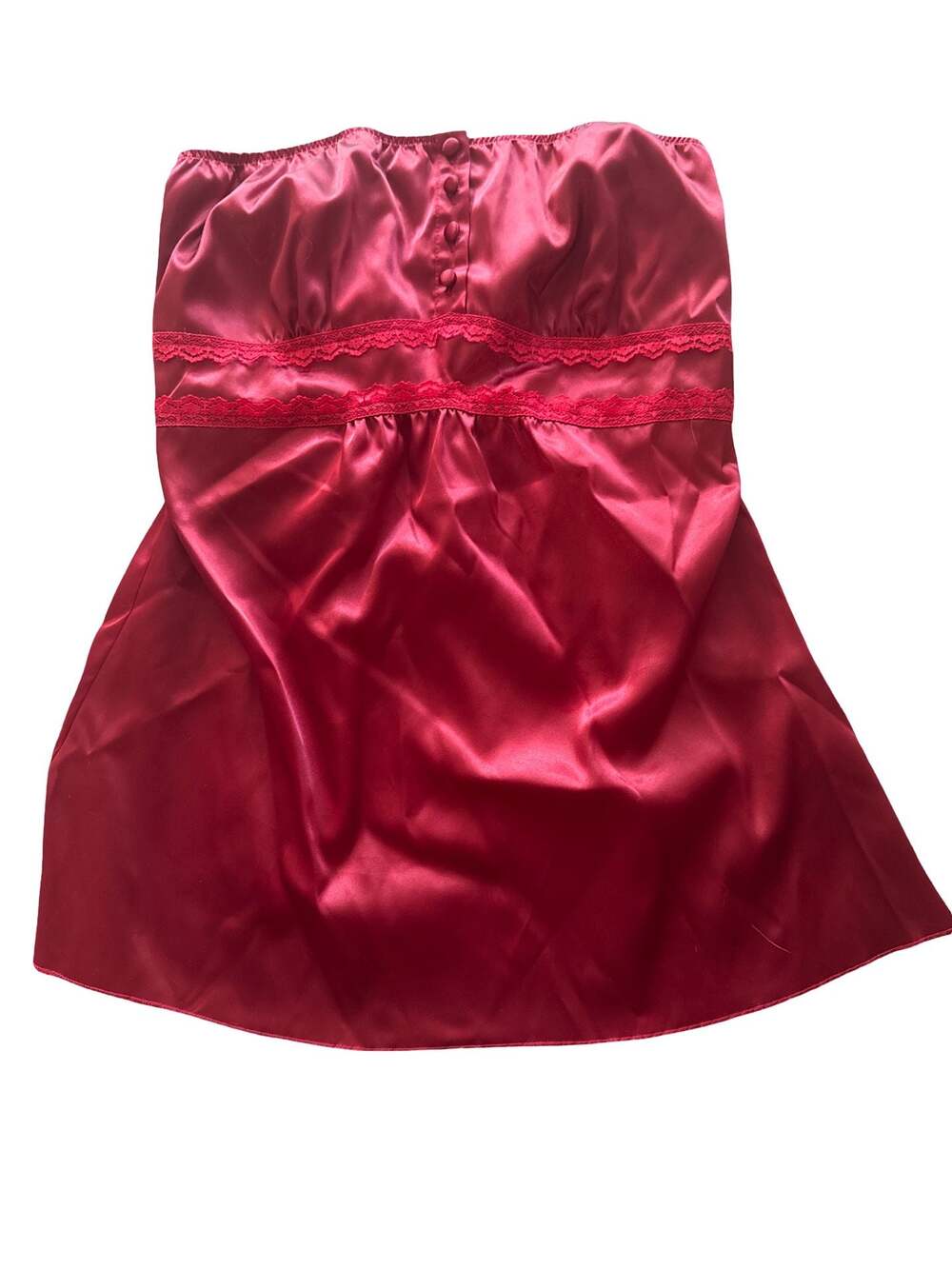 Dolled Up by F.A.N.G Red Satin Lace Trim Smocked Tube Top Size M